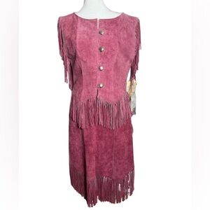 NWT Vintage Shepler’s Maroon Suede Fringe Top & Skirt Western Equestrian